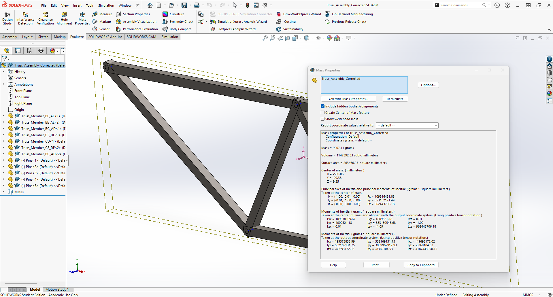 Mass Properties from SolidWorks